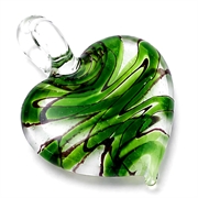 Glasvedhæng. Hjerte i Murano stil. 50 mm. Grøn
